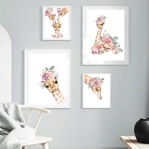 Graffiti Art Animal Canvas Painting Curious Giraffes Family Poster Prints Decorative Picture Graphic Artwork for Kids Room Decor