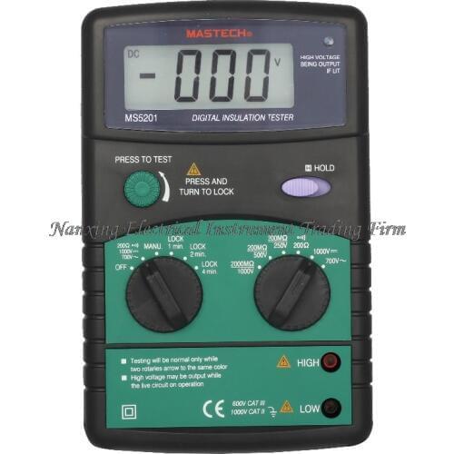FAST SHIPMENT Mastech MS5201 Digital 1999 counts Megger Insulation Tester Resistance AC/DC Voltage with Sound/Light Alarm