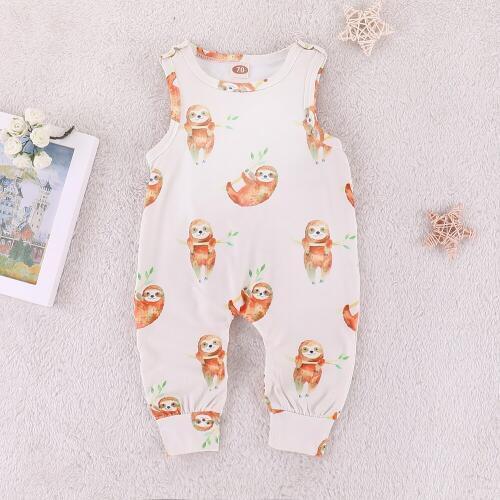 Newborn Baby Rompers 2019 Summer Cartoon sloth print sleeveless Infant Toddler Baby boys girls clothing bebe jumpsuits