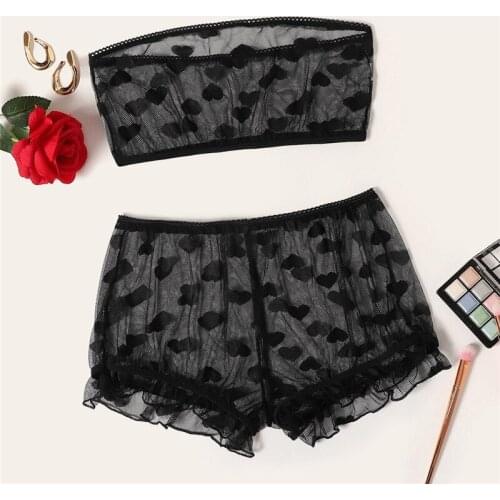 Fashion Transparent Love Pattern Underwear Set Girl Heart Tube Top Sweet Lace Panties Sexy Lace Bikini Sexy Underwear Set