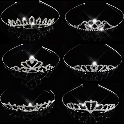 Korea Shining Wedding Hair Accessories Head Piece Tiara Children Crystal Flower Kids Crown Head Dress Girls Metal Headband