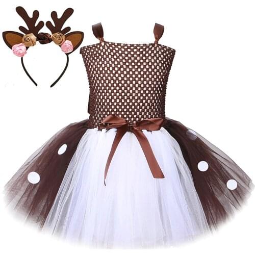Halloween Costumes Girls Deer Tutu Dress for Baby Kids Girl Reindeer Dresses with Flower Headband Toddler Animal Outfits Clothes