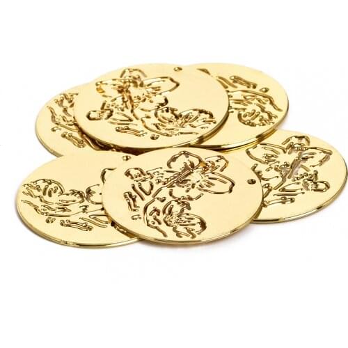 30*0.8 Plating Gold Single Hole Rose Flower Round Pendant Hollow Petal Fashion Charm Earring Accessories