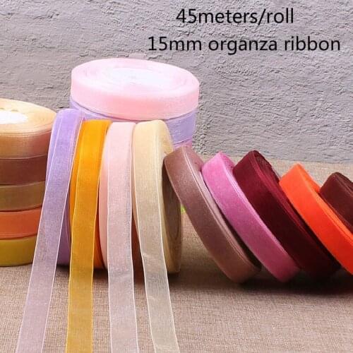 15mm (45 Meters/roll) Organza Ribbon Party Wedding Birthday Gift Packaging Ribbons Christmas New Year DIY Bow Craft Accessories