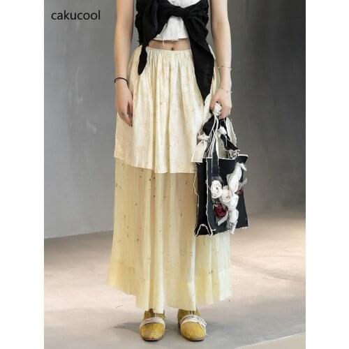 Cakucool Korean summer European Vintage tie dyed stitched pleated skirt light fairy skirt