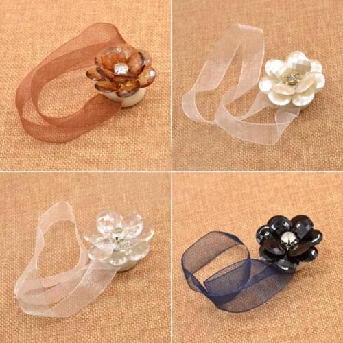 Floral Flower Magnetic Tiebacks Voile Net Door Window Curtains Ribbon Tie Backs Home Decor Curtain Decorative Accessories