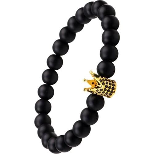 Micro King-Crown Charm Bracelet Handmade Stretch Men Copper Beads Women Crowns Bracelets Bangle Jewelry