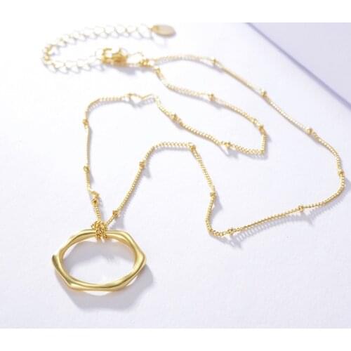 Minimalist 925 pure sterling silver long gold necklace women hexagonal geometric chain sautoir pendant ins OL fine jewelry