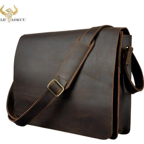 Men Leather Casual Design Messenger Shoulder Crossbody Bag Daily Bag Fashion Male Laptop bag University School Book Bag A063