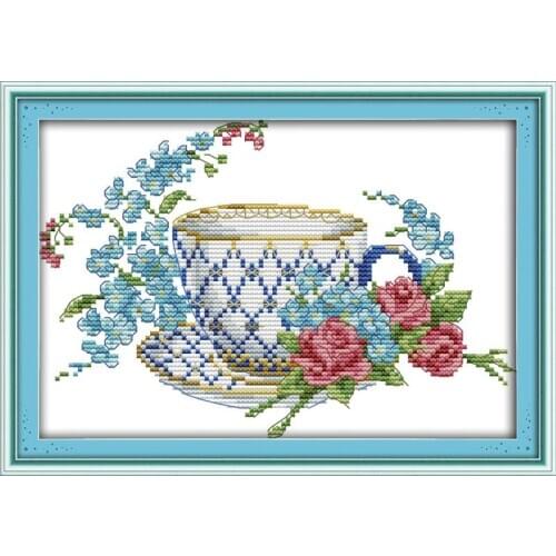 Joy Sunday Coffee Cup Counted Cross Stitch11&14CT DMC DIY Cross Stitch Set Embroidery Needlework for Home Decor Handmade Gift