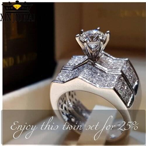 2019 New Female Big Stone Ring Set Boho Fashion Luxury 925 Silver Love Bridal Engagement Ring Vintage Wedding Rings For Women