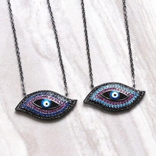 New Devils Eye Blue Color Diamond Necklace with Zircon Epoxy Net Red Crystal Clavicle Chain Womens Black Gun Color Jewelry