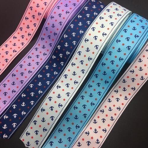 Wholesale 5 Yards 1Inch 25mm Wide Ships anchor Printed Grosgrain Ribbon Hair Bow/Christmas/wedding DIY Sewing Craft