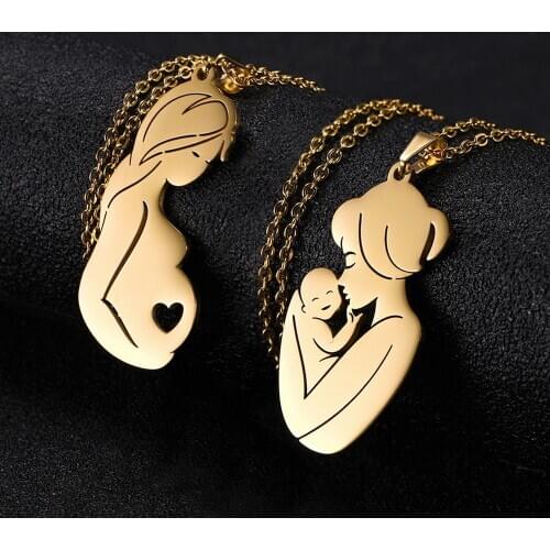 Mom Dad Baby Pendant Mother Day Necklace Gold Color Stainless Steel Chain Jewelry For Women Wife Maternal Family Charm Love Gift