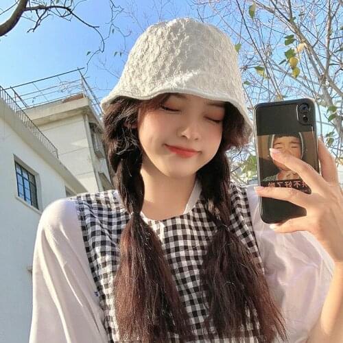 INS Bucket Hat Female Fisherman Hat Retro Pleated Sun Hats For Women Outdoor Sunscreen Raw Materials Fashion Travel Hat Gorros