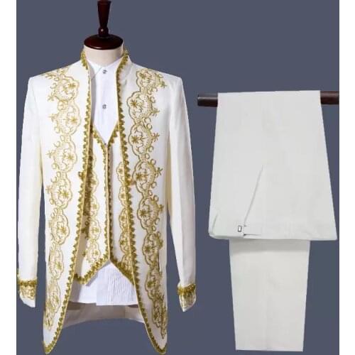 2021 Deluxe Victorian Prince Wedding Dress Suits Adult Men Stage Cosplay Costume Embroidery Jacket Vest Coat Pants Trouser Set