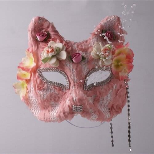 Pink Flower Fox Cat Mask Ornament Female Singer Dancer Stage Performance Prop Halloween Cosplay Party Festival Party Accessories