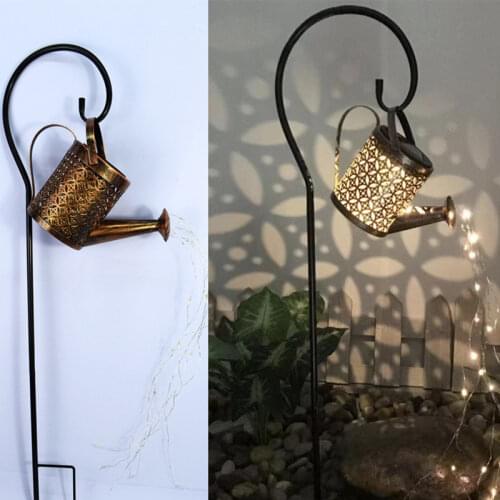 Solar Power Wrought Iron Hollow Out Solar Lamp Watering Can Sprinkle Fairy Light LED Outdoor Garden Waterproof Solar Light Decor