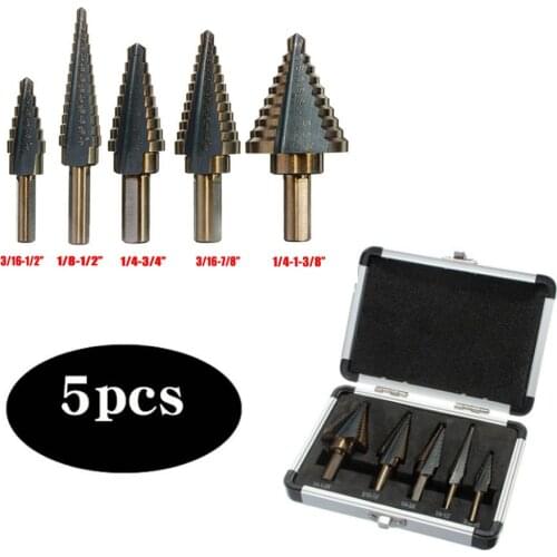 5Pcs HSS Titanium Coated Step Drill Bit Drilling Power Tools Aluminum Case Metal High Speed Steel Wood Hole Cutter Cone Drill