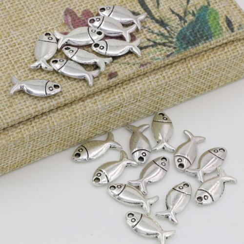 Wholesale price free shipping Tibet silver-color 50pcs lovely fishes shape accessories 9*17mm spacers beads diy findings B2537