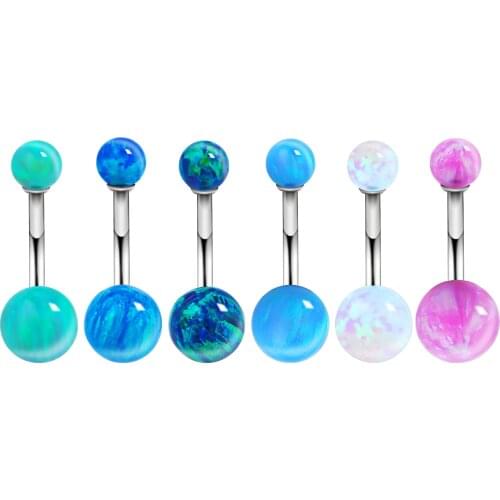 1pcs New Opal Belly Bar Belly button ring Navel Curved Fashion Body Piercing Jewelry 14G Surgical Steel High Quality