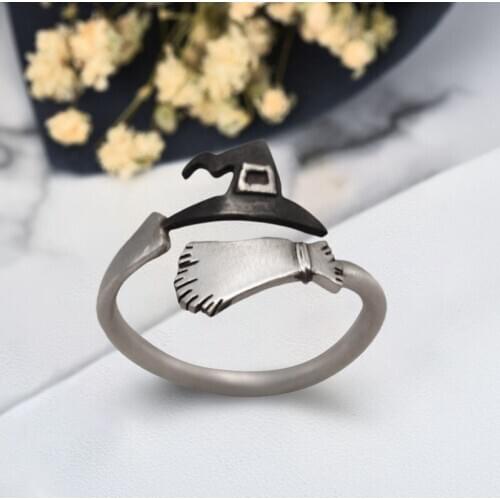 Halloween Decoracion Jewelry Rings For Women Witch Hats Broom Mop Funny Finger Rings Hollow Out Ring Gifts