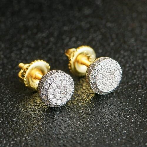 Hip HOP 5A CZ Stone Bling Ice Out Stud Earring Round S925 Sterling Sliver Earrings for Women Men Jewelry Earrings High Quality