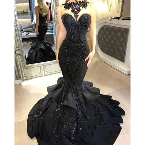 Robe de soiree Sequined Evening Dresses avondjurk Sexy Evening Dresses Peplum Long Formal Gowns Custom Black abiye elbise