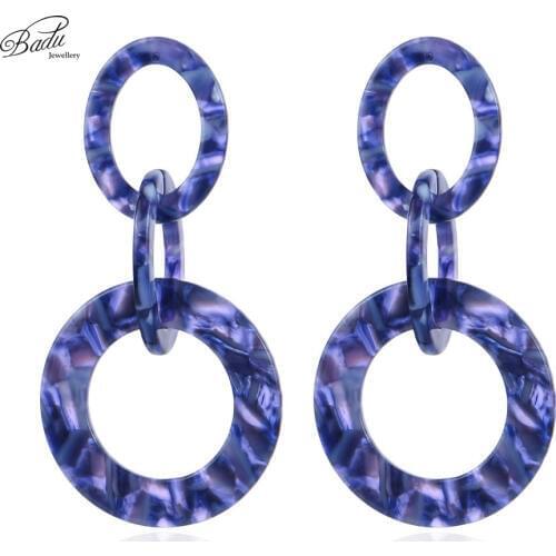 Badu Royal Blue Acrylic Dangle Earring 3 Big Round Circle Acetic Acid Drop Earrings for Women Exaggerated Jewelry Halloween