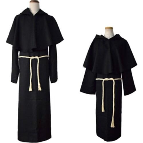 Adults Kids Men Boys Medieval Cosplay Monk Costumes Black Monk Robe Wizard Costume Priest Halloween Medieval Costume