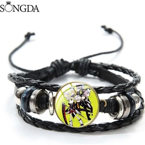 Japan Anime Soul Eater Bracelets Art Photo Glass Dome Handmade Adjustable Cartoon Printed Buckle Multilayer Leather Bracelet