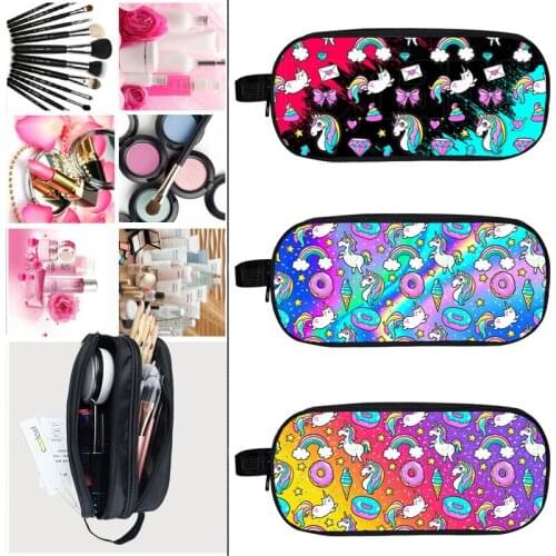 Unicorn Women Cosmetic Bags Storage Bag 3D Print Rainbow Pink Girl Student Pencil Case School Stationery Supplies Makeup Pouch