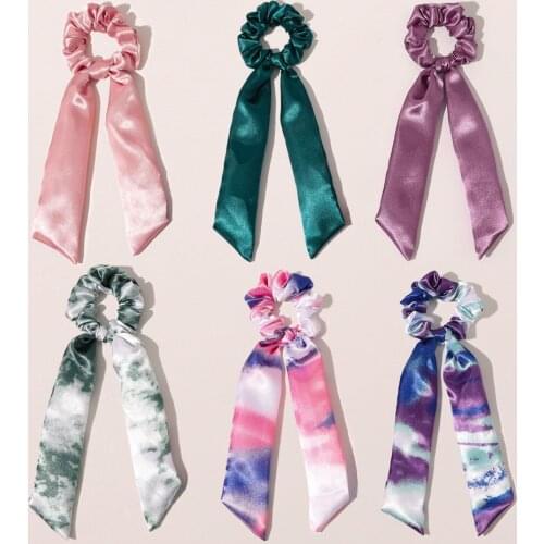 Women Elegant Silk Hair Bands Satin Colorful Hair Ties Scrunchie Ponytail Holder Bow Chouchou Hair Accessories For Women