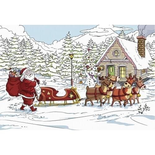 Winter Christmas Backdrop Cartoon Forest Santa Vinyl Photography Background Xmas New Year Party Decor Photo Booth Studio Props