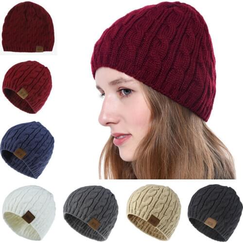 Winter Beanie Hat For Woman Knit Thick Soft Warm Beanies Hats Female Solid Color Cuffed Casual Skullies Beanies WH202D