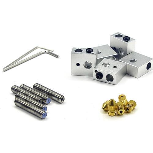 1 Set 1.75mm Throat Tube+0.4mm Extruder Nozzle Heads+Heater Blocks for MK8 Makerbot 3D Printer NK-Shopping