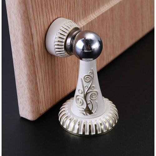 1pcs Antique Carved Flower Door Stops Quiet Stopper Hidden Holder Zinc alloy magnetic wall Doorstop Fixer Furniture accessories