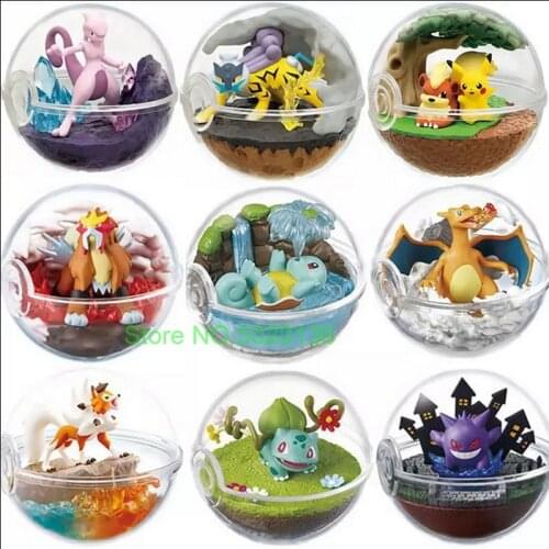 1 Piece Pokemon Anime Transparent Ball with Mew Snorlax Squirtle Charmander Lycanroc Gengar Action Figure Dolls Toys Figures
