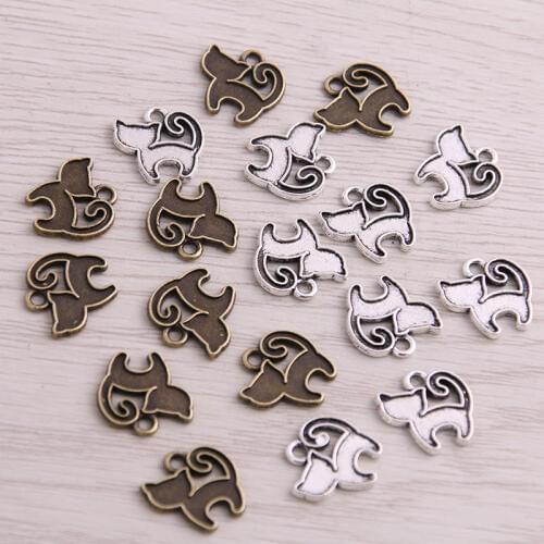 100PCS 13*13mm New Product Two Color Small Cat Charms Animal Pendant Jewelry Metal Alloy Jewelry Marking