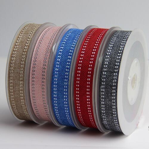 16mm,25mm,38mm Craft Natural Yarn-dyed Stitches Burlap Jute Ribbon for lace trimming linen gifts ribbons 50yards Lot AF845