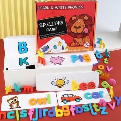 Reading Writing Spelling 3 In 1 Toy Children Pre-school Early Educational Toy Words With Cards 3D Letters Cognitive Toy