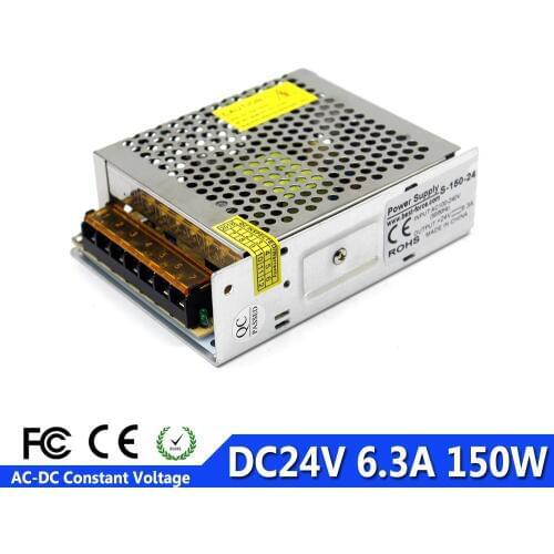 AC 100V-240V to DC 24V 6.3A 150W Voltage Transformer Switch Power Supply Regulated for Led Strip Control Switch Display Light