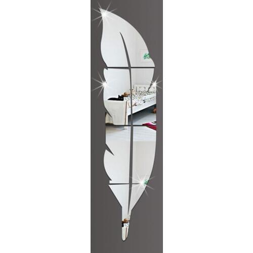 DIY Acrylic Mirror Silver Modern Style Wall Stickers Feather Mirror