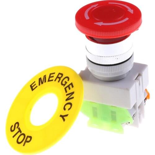 Emergency Stop Push Button Switch Mushroom Cap AC 660V 10A 1NO 1NC DPST Switch Equipment Lift Elevator Latching Self Locking