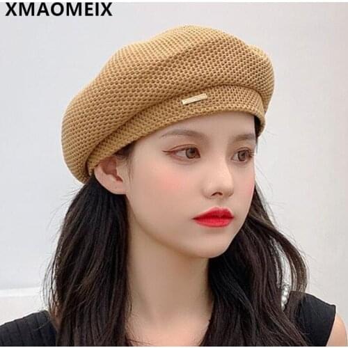 XMAOMEIX Japanese Korean Style Retro Womens Berets New 2021 Summer Elegant Vintage Mesh Solid Linen Beret Female Hat Multicolor