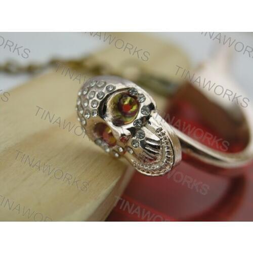 FREE SHIPPING 5Sets Rose Gold Leather Clasp/Half Cuff, Skull End, With Crystal Beads 3x10mm