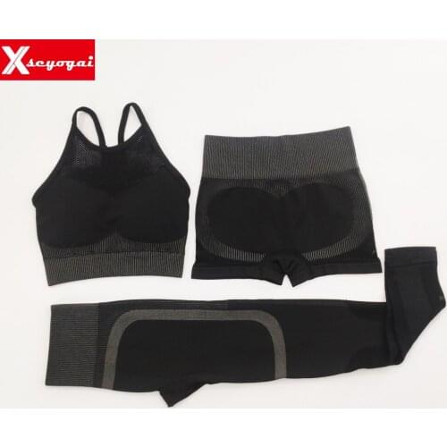 Seamless Womens Sports Suit 2/3 Crop Top Bra Short Leggings Leggings Fitness Workout Clothes Yoga Running Sportswear
