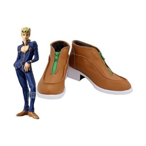 JoJos Bizarre Adventure 5 Giorno Giovann Brown Cosplay Boots Shoes Men Costume Customized Accessories Halloween Party Shoes