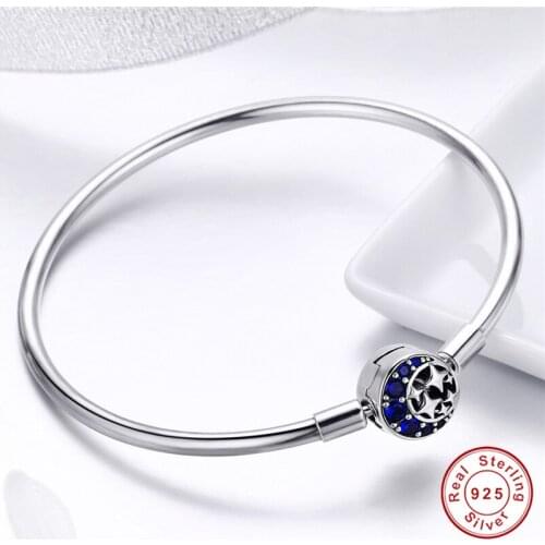 Genuine s925 silver blue moon CZ star bracelet 100% 925 sterling silver original jewelry woman charm bracelet DIY luxury gift
