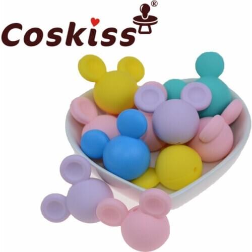 Coskiss 5Pcs/Lot Mouse Shape Silicone Biter Beads Teether Baby Teething Pendant Silicone Pacifier Clips BPA Free Teething Toys